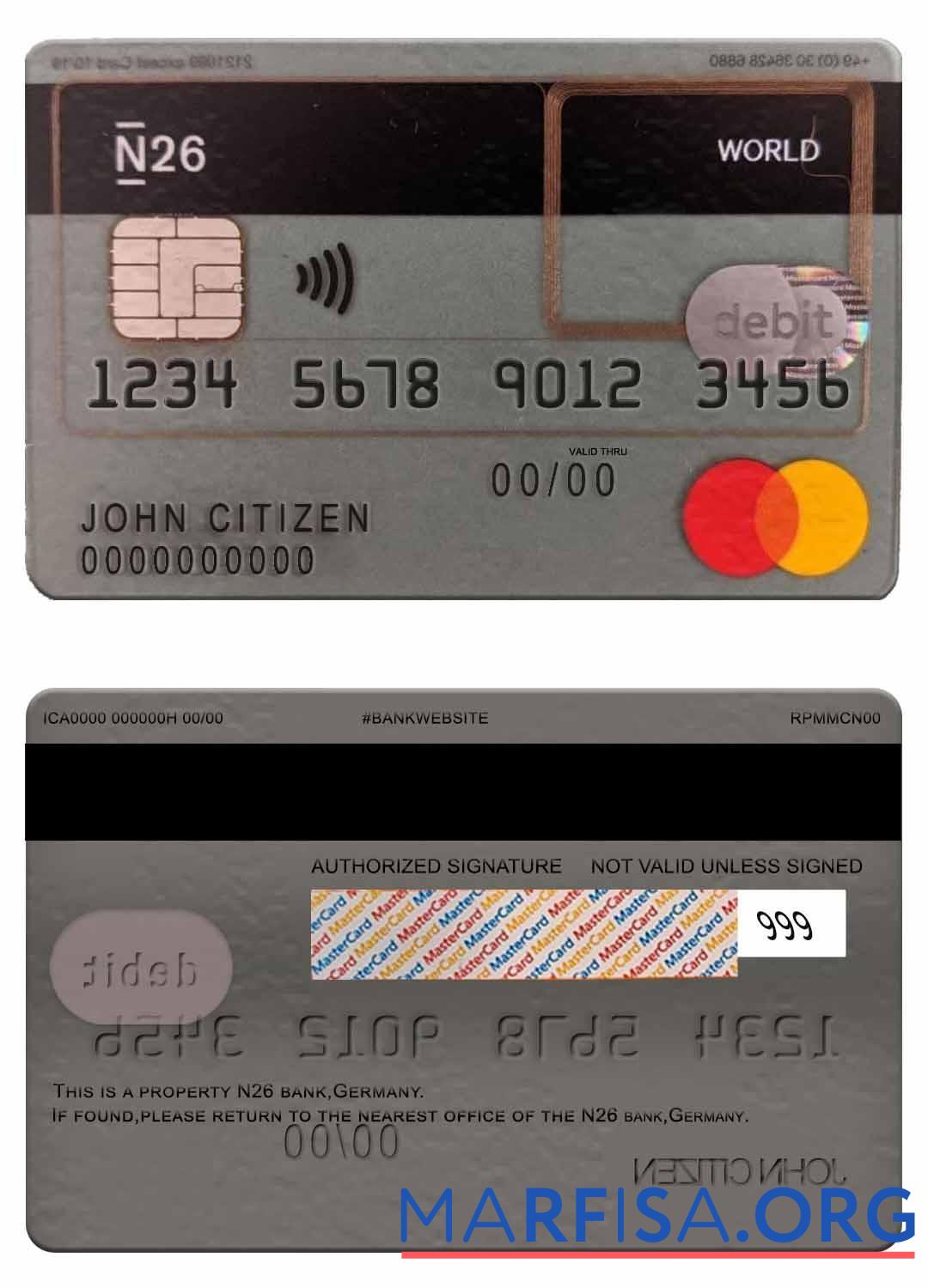 Blank Germany N26 bank debit mastercard template